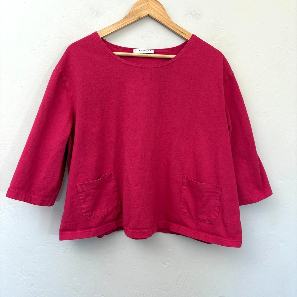 Bryn Walker Boxy Top Women Size XL Raspberry Pink Front Pockets Cotton